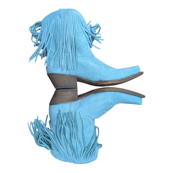Eight Second Angel Blue Teal Suede Fringe Heeled Western Boots Women's Size 6.5 - Picture 6 of 10